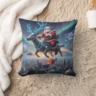Personalized Santa's High-Tech Delivery Drone Throw Pillow