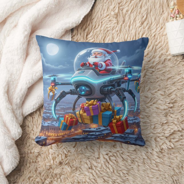 Personalized Santa's High-Tech Delivery Drone Throw Pillow (Blanket)