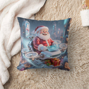 Personalized Santa's High-Tech Delivery Drone Throw Pillow