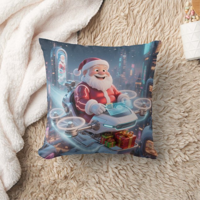 Personalized Santa's High-Tech Delivery Drone Throw Pillow (Blanket)