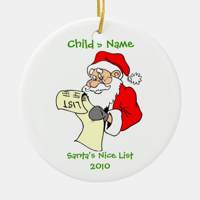Personalized Santa's Nice List Tree Ornament (Front)