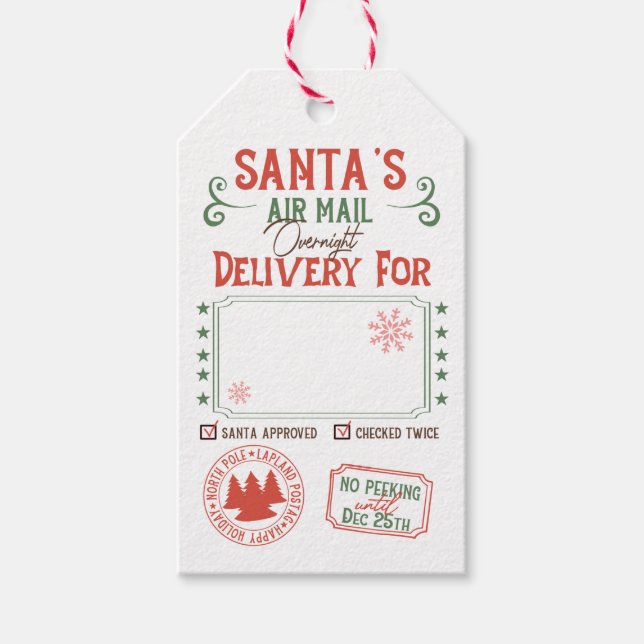 Personalized Santa's Overnight Delivery Gift Tags (Front)