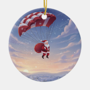 Personalized Santa's Skydiving Ceramic Ornament