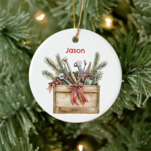 Personalized Santa's Toolbox/Tool Chest Ceramic Ornament