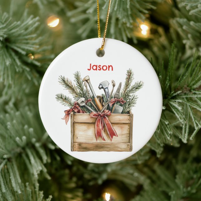 Personalized Santa's Toolbox/Tool Chest Ceramic Ornament (Tree)