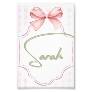 Personalized Sarah Baby Girl Nursery Bow&Gingham Photo Print