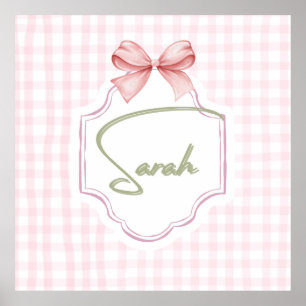 Personalized Sarah Baby Girl Nursery Bow&Gingham Poster