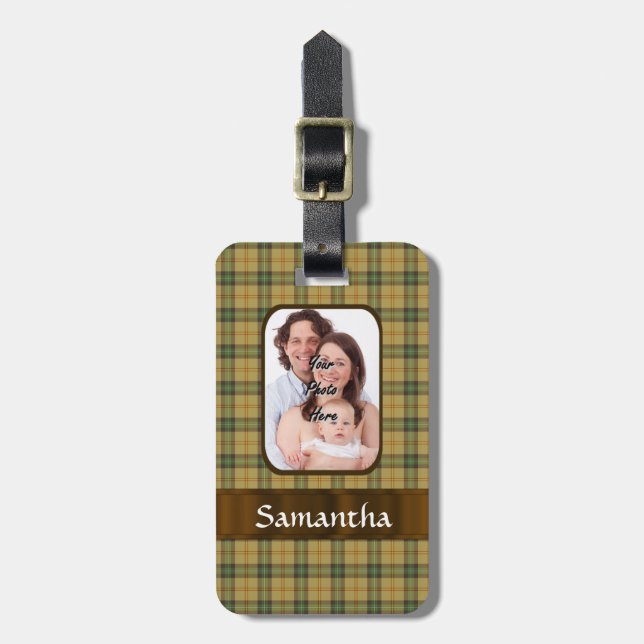 Personalized Saskatchewan tartan plaid Luggage Tag (Front Vertical)