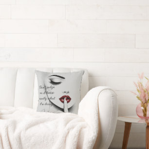 Personalized Sassy Quote Red Lips Beauty Glam Chic Throw Pillow