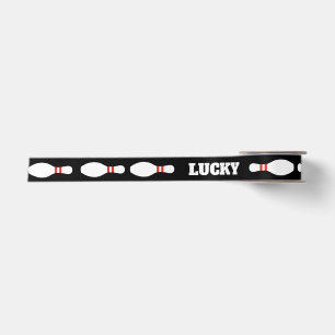 Personalized satin ribbon with bowling pin design