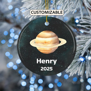Personalized Saturn Ornament, Solar System, Planet Ceramic Ornament
