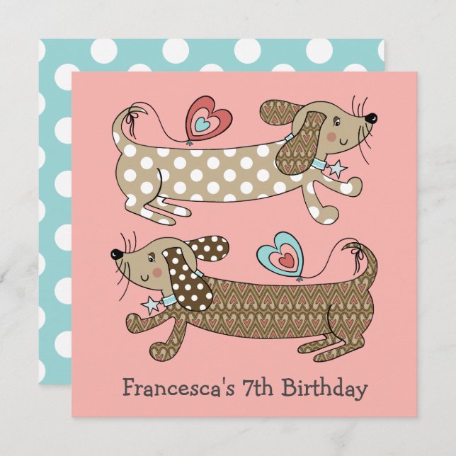 Personalized Sausage Dog Dachshund Birthday Invite (Front/Back)