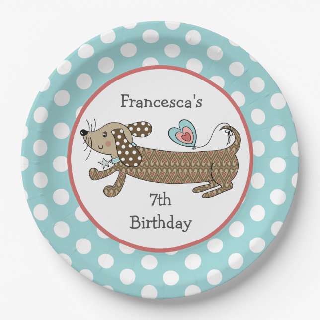 Personalized Sausage Dog Dachshund Party Paper Plate (Front)