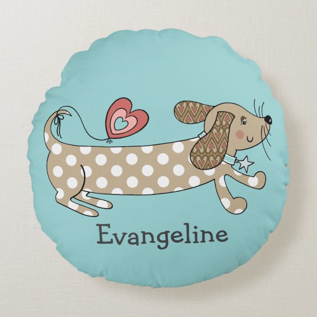 Personalized Sausage Dog Dachshund Round Cushion (Front)