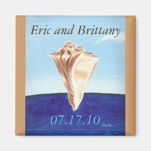 Personalized Save the date magnets, conch seashell Magnet