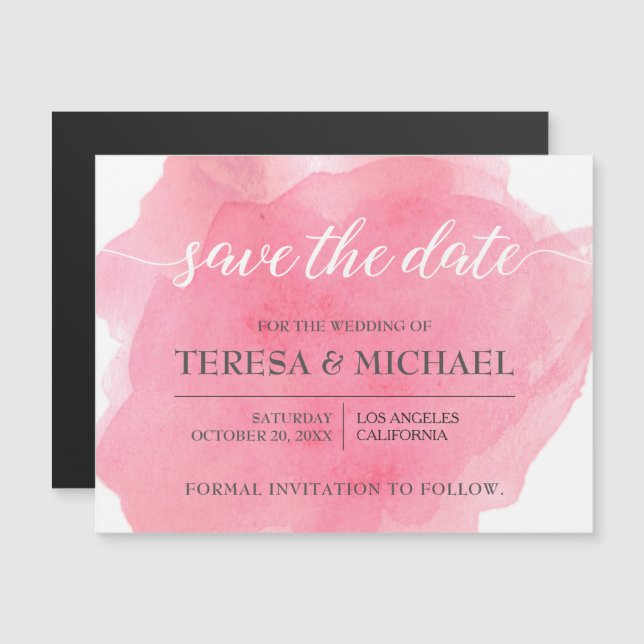 Personalized Save the date, Pink wedding script Magnetic Invitation (Front/Back)