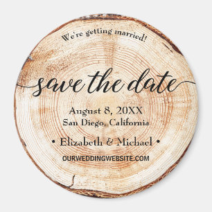 Personalized Save the date Script Wood Grain Magnet