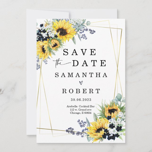 Personalized  Save the Date with Sunflowers Invitation (Front)