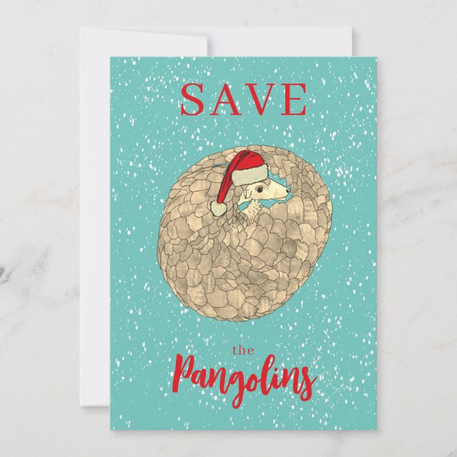 Personalized Save the Pangolin Christmas Holiday Card (Front)