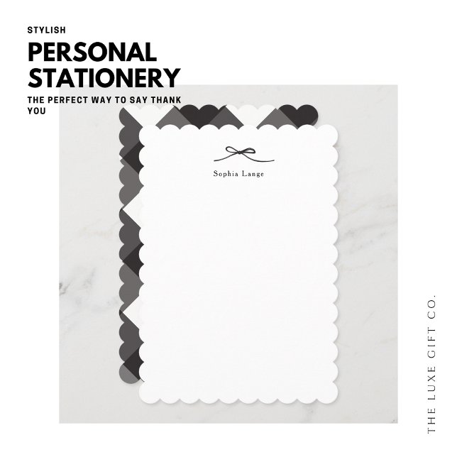 Personalized Scallop Edge Note Card with Bow (Creator Uploaded)