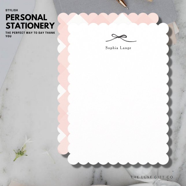 Personalized Scallop Edge Note Card with Bow (Creator Uploaded)