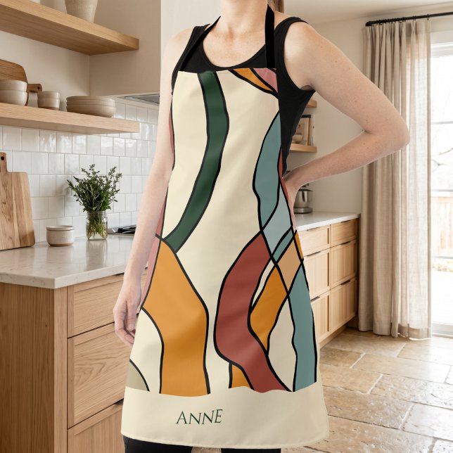 Personalized Scandinavian Abstract Kitchen  Apron (Custom Name Scandinavian Abstract Muted Kitchen Gi Apron)
