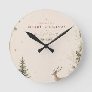 Personalized Scandinavian Christmas holiday Round Clock