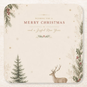 Personalized Scandinavian Christmas holiday Square Paper Coaster