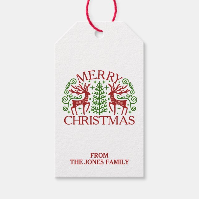 Personalized Scandinavian Deer Christmas Gift Tags (Front)