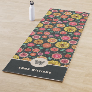 Personalized Scandinavian Folk Floral Monogram Yoga Mat