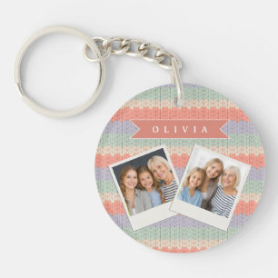 Personalized Scandinavian Pastel Knit Pattern Name Keychain