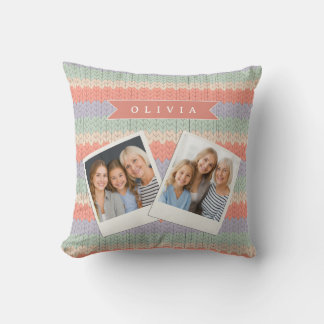 Personalized Scandinavian Pastel Knit Pattern Name Throw Pillow