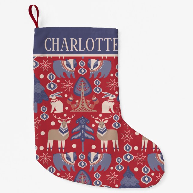 Personalized Scandinavian Pattern Nordic (2 sided) Small Christmas Stocking (Front)