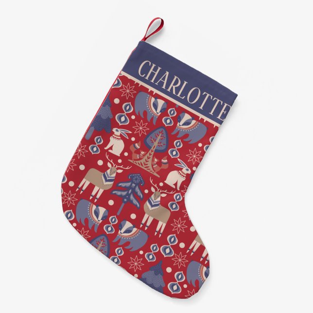 Personalized Scandinavian Pattern Nordic Small Christmas Stocking (Front (Hanging))