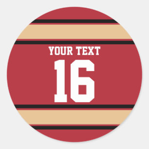 Personalized Scarlet and Gold Sports Stripes Classic Round Sticker