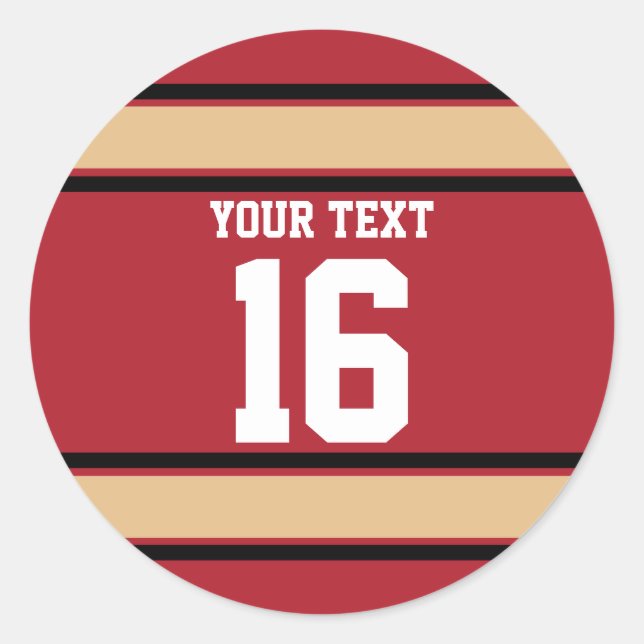 Personalized Scarlet and Gold Sports Stripes Classic Round Sticker (Front)