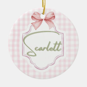Personalized Scarlett Baby Girl Nursery Gingham Ceramic Ornament
