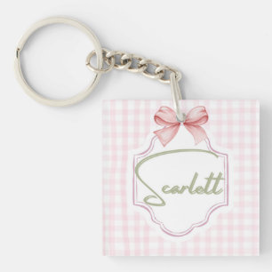 Personalized Scarlett Baby Girl Nursery Gingham Keychain