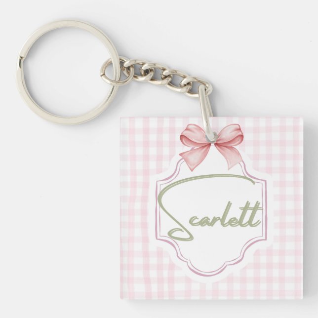 Personalized Scarlett Baby Girl Nursery Gingham  Keychain (Front)