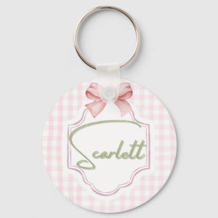 Personalized Scarlett Baby Girl Nursery Gingham Keychain