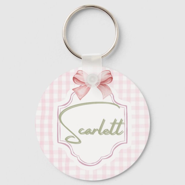 Personalized Scarlett Baby Girl Nursery Gingham  Keychain (Front)