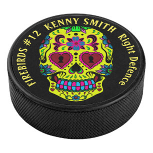 Personalized Scary Sugar Skull Hockey puck