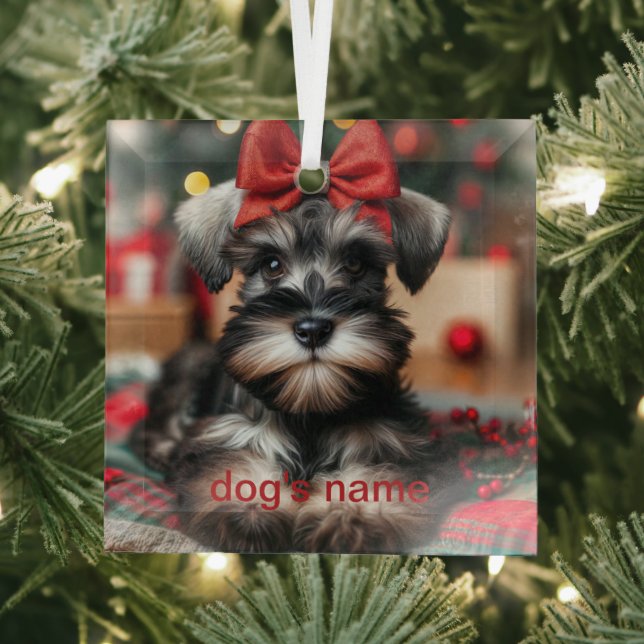 Personalized schnauzer glass ornament (Insitu)
