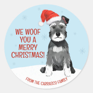 Personalized Schnauzer with Santa Hat Christmas Classic Round Sticker