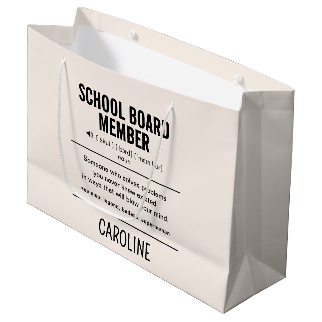 Personalized School Board Member Funny Large Gift Bag (Front Angled)