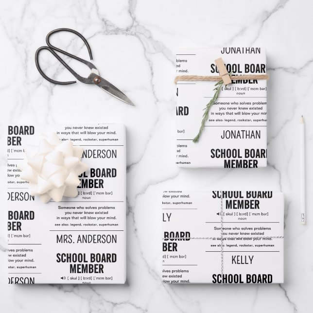 Personalized School Board Member Funny Wrapping Paper Sheet (Front)