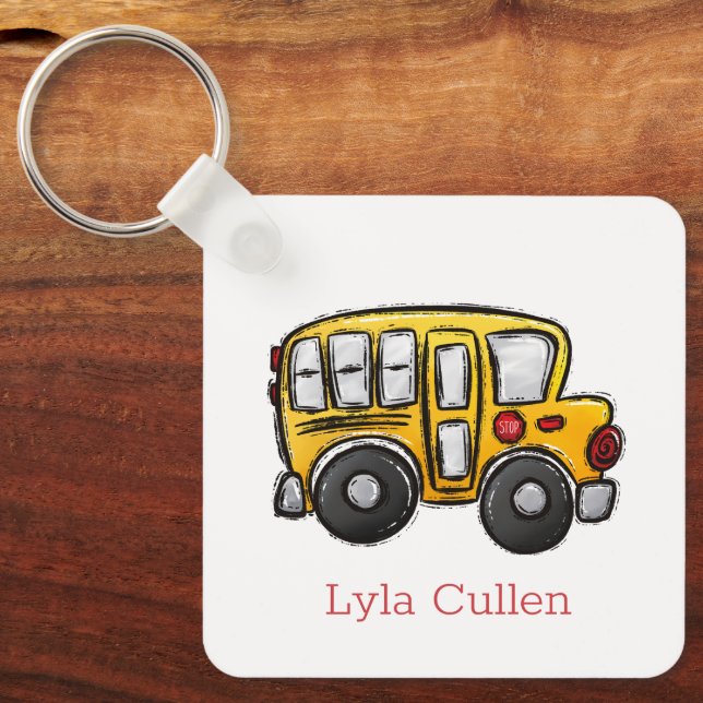 Personalized School Bus Backpack/ Emergency Info  Keychain (Front)