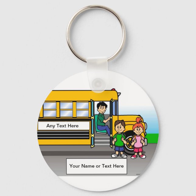 Personalized School Bus Driver - Male Cartoon  Keychain (Front)