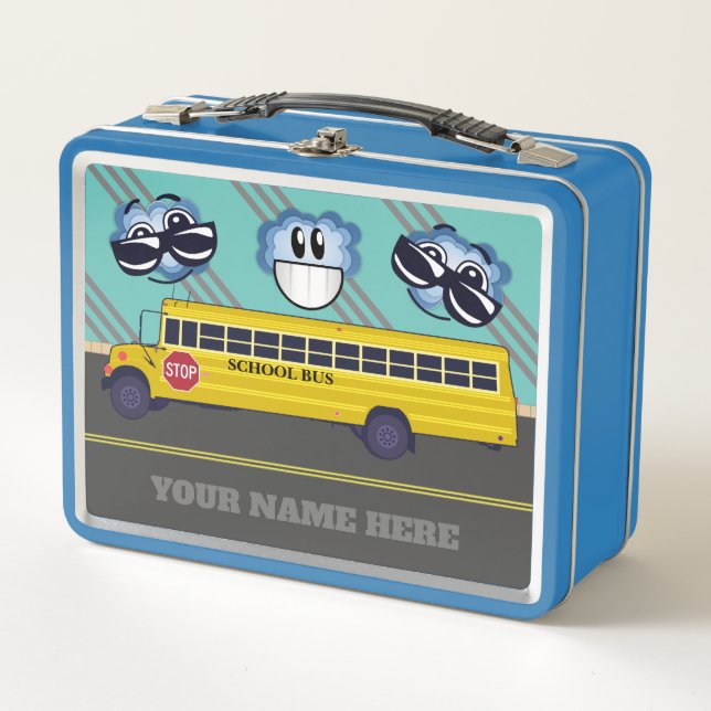 Personalized School Bus Happy Face Metal Lunchbox (Front)