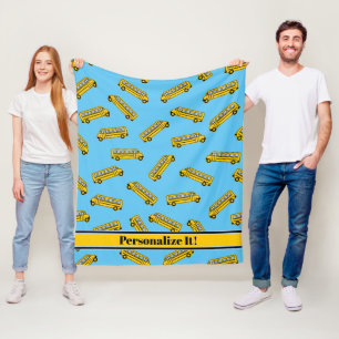 PERSONALIZED School Bus Pattern Fleece Blanket